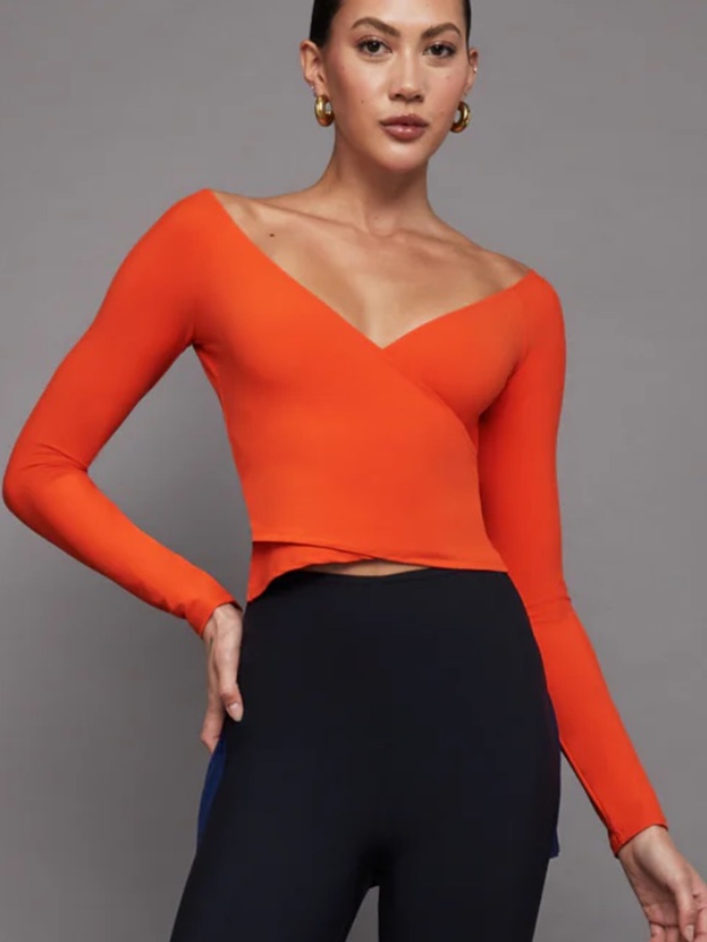 Carbon38 Orange Long-Sleeve Wrap Crop Top